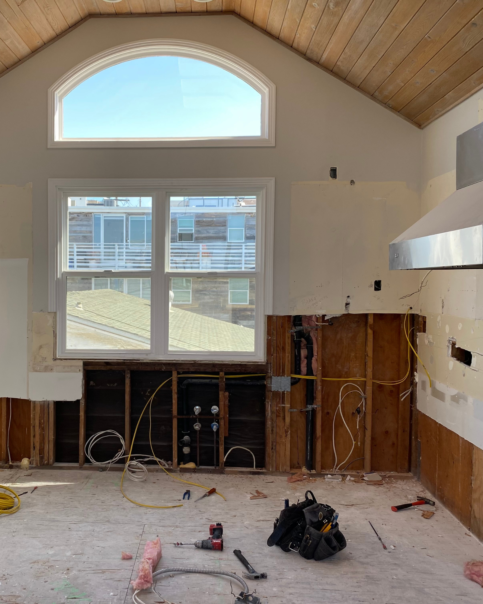 kitchen after demolition after toilet supply line leak